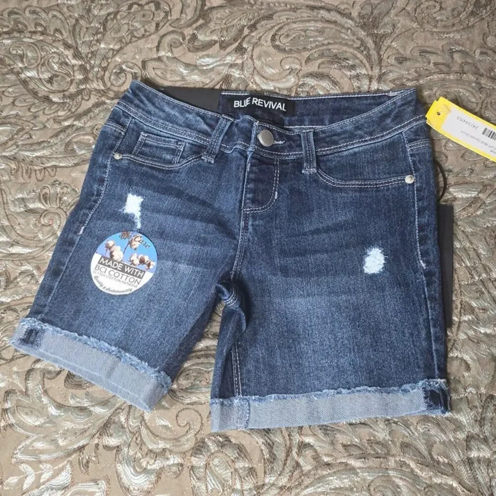 Blue Revival - Folie Flip Cuff Midi Denim Short Size 8